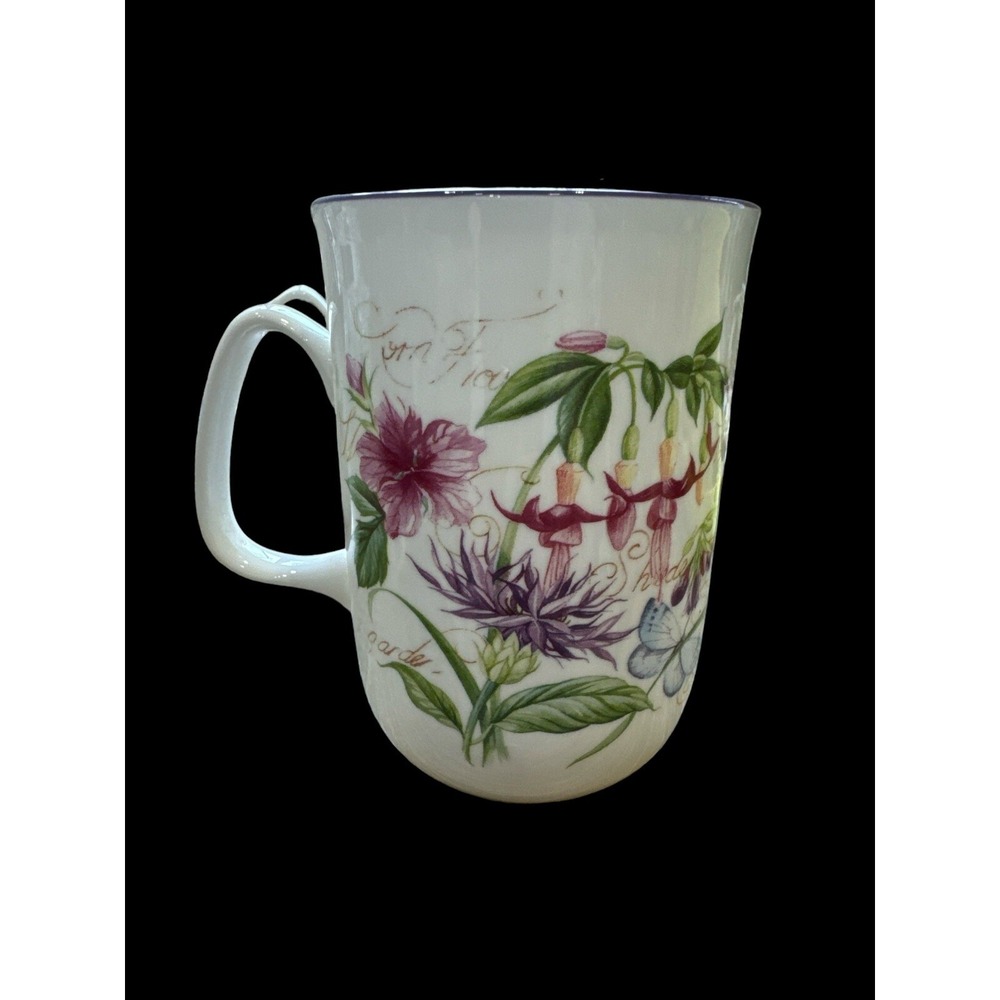 Rose Of England Bone Mug Cup China Coffee Tea Flowers Butterflies Purple HTF